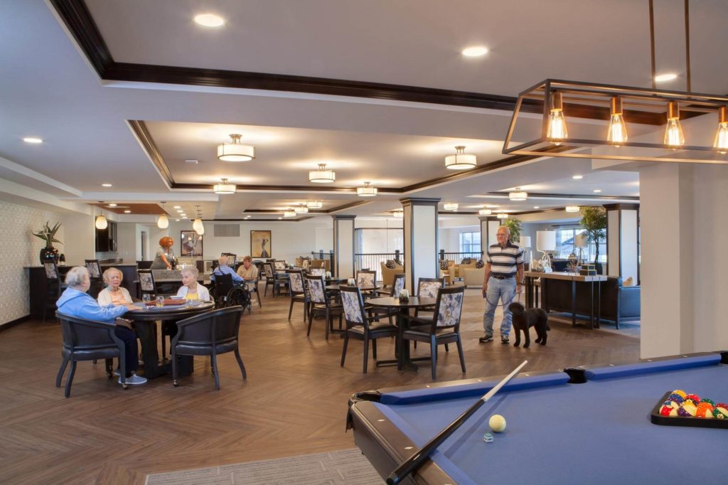 Lounge Area with seniors dining and pool table